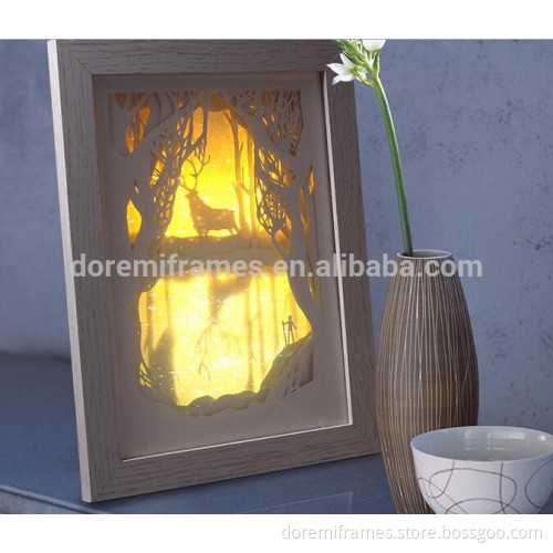 Aluminum photo frame/shadow box with LED and paper-cut / Landscape in frame